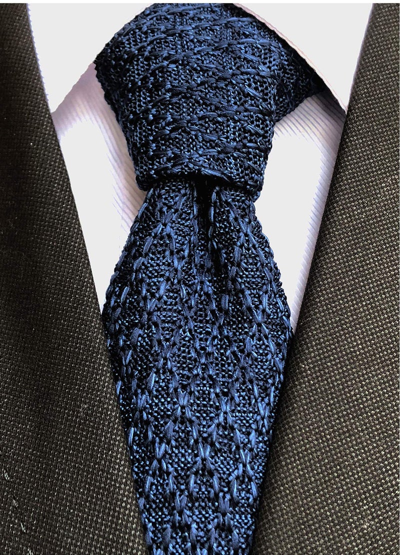 Elfeves Men Retro Designed Fashion Novelty Ties Navy Blue Indigo Stylish Casual Textured Necktie For Groomsmen - Image 2